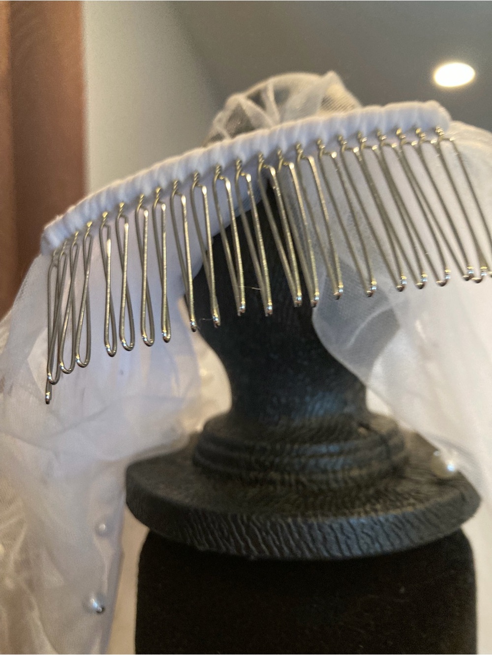 White Bridal Veil Hair Comb - Classic Veil Accessory